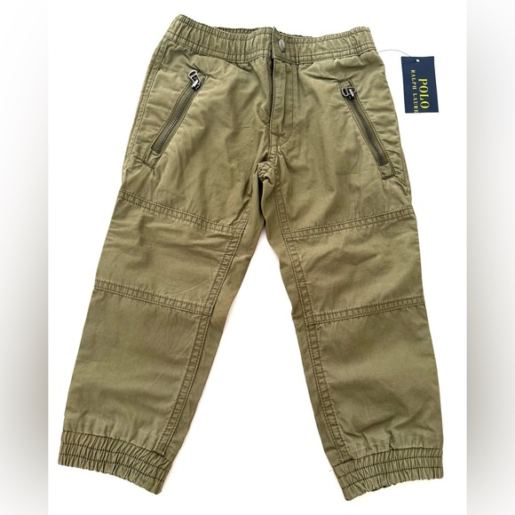 NEW Polo by Ralph Lauren Kids Green Khaki Joggers with Zip Pockets - Picture 1 of 7